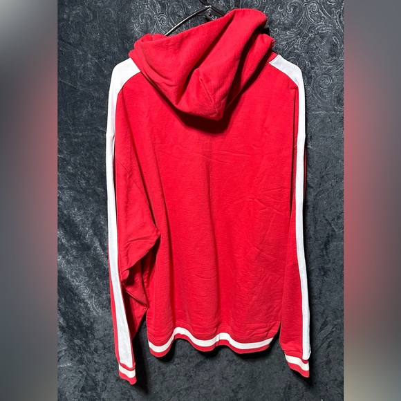 NWT Mens Striped Basic Red Hoodie Sweater White Stripes Pulllver L shirt - Picture 4 of 4